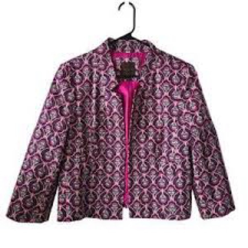 Pink and Black Floral Jaquard Patterned Blazer Jacket The Limited - Picture 2 of 9